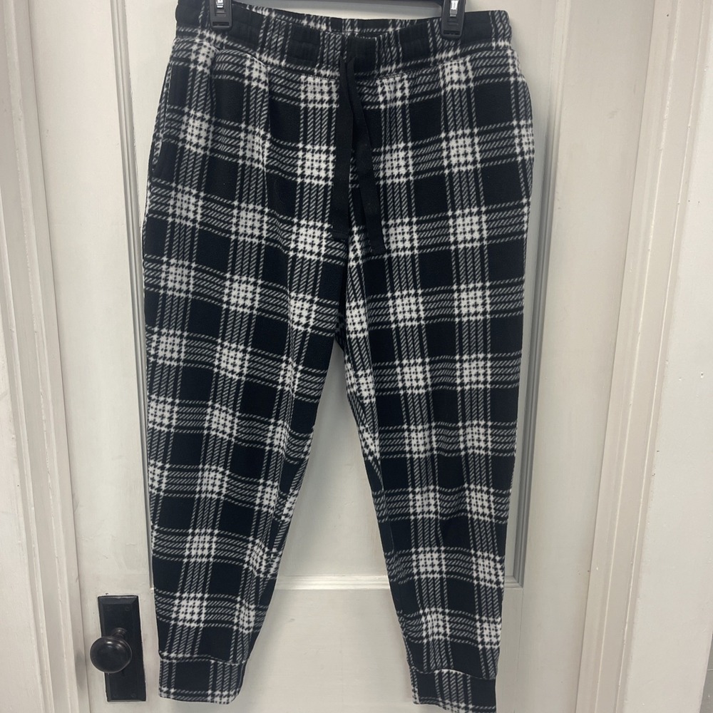 Jaclyn Intimates Black White Plaid Fleece Pajama Pants Large